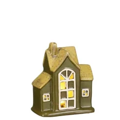 Clearance EDELMAN Maison en céramique verte avec LED - 10 x 5,5 x 12 cm