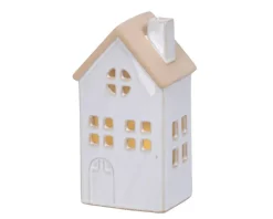 Discount KAEMINGK Maison en porcelaine blanche avec LED fixe blanc chaud pour intérieur - 6,7 x 8,7 x 15,5 cm