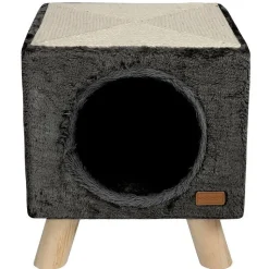 Clearance WOUAPY Maison pilotis avec griffoir de coloris anthracite 30 x 30 x 35 cm