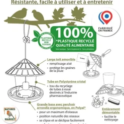 NATURE'S MARKET Mangeoire pour oiseaux en plastique 100 % recyclé coloris vert Natures Market Émilie - 21,7 x 20 cm