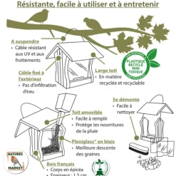 Hot NATURE'S MARKET Mangeoire pour oiseaux en épicéa coloris vert eco-ressourcée suspendue Natures Market Miam - 19 x 20 x 20 cm