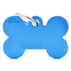 Sale MYFAMILY Médaille basic grand os pour chien en aluminium bleu