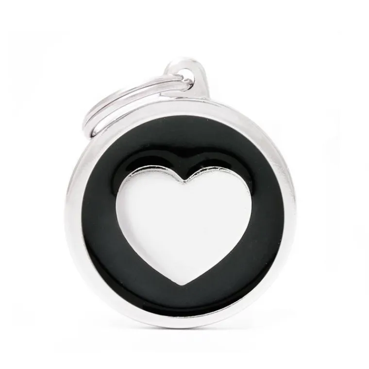 New MYFAMILY Médaille classic grand cercle cœur noir pour chien en acier