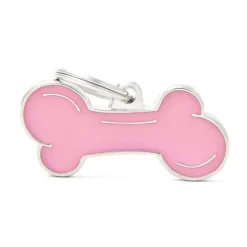 MYFAMILY Médaille classic grand os rose pour chien en acier