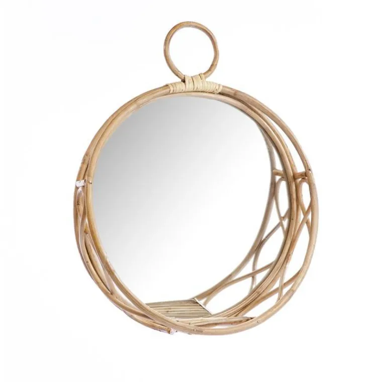 Best Miroir rond coloris beige en rotin - 43 x 14 x 54 cm