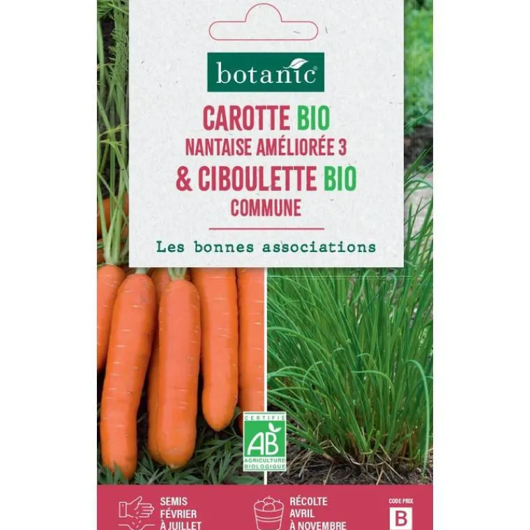 Clearance BOTANIC® Mélange de graines carotte nantaise amelioree bioet de ciboulette commune bio - graines à semer