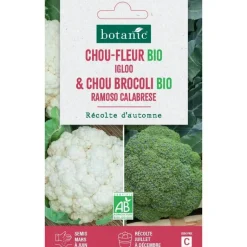 New BOTANIC® Mélange de graines chou-fleur igloo bio et de chou brocoli ramoso calabrese bio - graines à semer