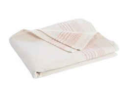 Nappe unie bordure ligne coloris beige en coton - 150 x 250 cm
