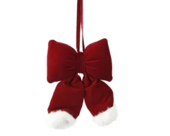 Clearance KAEMINGK Nœud en velours bordeaux bordé de fourrure blanche - 11 x 3 x 15 cm