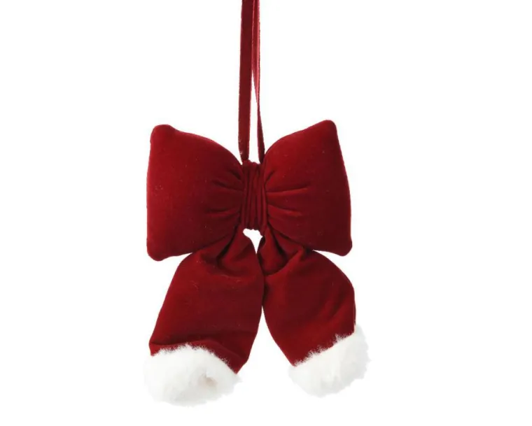 Clearance KAEMINGK Nœud en velours bordeaux bordé de fourrure blanche - 11 x 3 x 15 cm