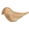 Sale Oiseau à poser gravé feuilles coloris marron en bois de manguier