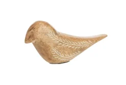 Sale Oiseau à poser gravé feuilles coloris marron en bois de manguier