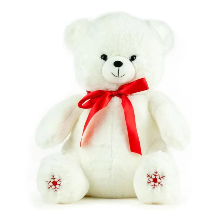 Sale KALIDOU Ours blanc en polyester avec nœud rouge et flocons brodés - 40 cm