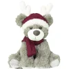 ENESCO Ours brun en peluche avec bonnet de renne et écharpe rouges - 25 cm