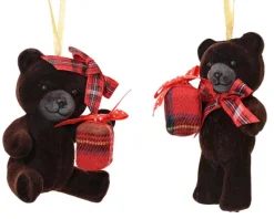 Outlet KAEMINGK Ours brun foncé avec cadeau à suspendre en polystyrène flocké - 6 x 4 x 9 cm