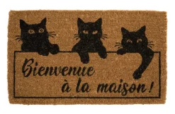 Best Paillasson 3 chats bienvenue coloris noir en coton - 50 x 70 cm