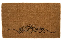 Paillasson 3 fleurs noires coloris noir en fibre de coco - 40 x 72 cm