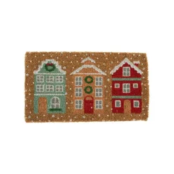 Paillasson en fibre de coco motif maisons sous la neige - 72 x 40 cm