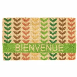 Outlet Paillasson tiges de fleurs Bienvenue coloris multicolore en fibre de coco - 40 x 72 cm