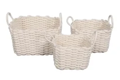 Sale Panier carré tricoté avec poignées coloris blanc en polyester - 30 x 30 x 19 cm