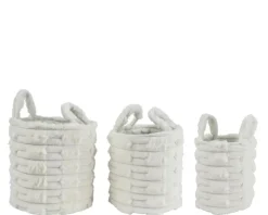 Discount KAEMINGK Panier rond en polyester blanc cassé avec poignées - Ø 27 x 28 cm