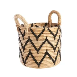 Online Panière en bananier zig zag coloris noir en feuilles de bananier Taille 2 - Ø 38 cm