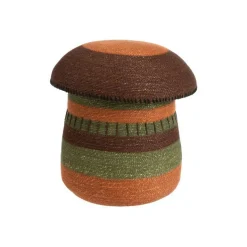 New Panière forme champignon en osier tressé marron, vert, terracotta avec couvercle - Ø 36 x H 37 cm