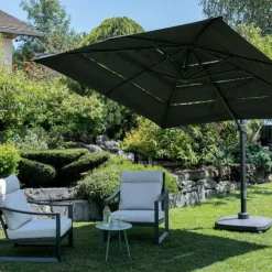 Outlet Parasol déporté Airvent coloris gris en aluminium et polyester - 300 x 300 cm