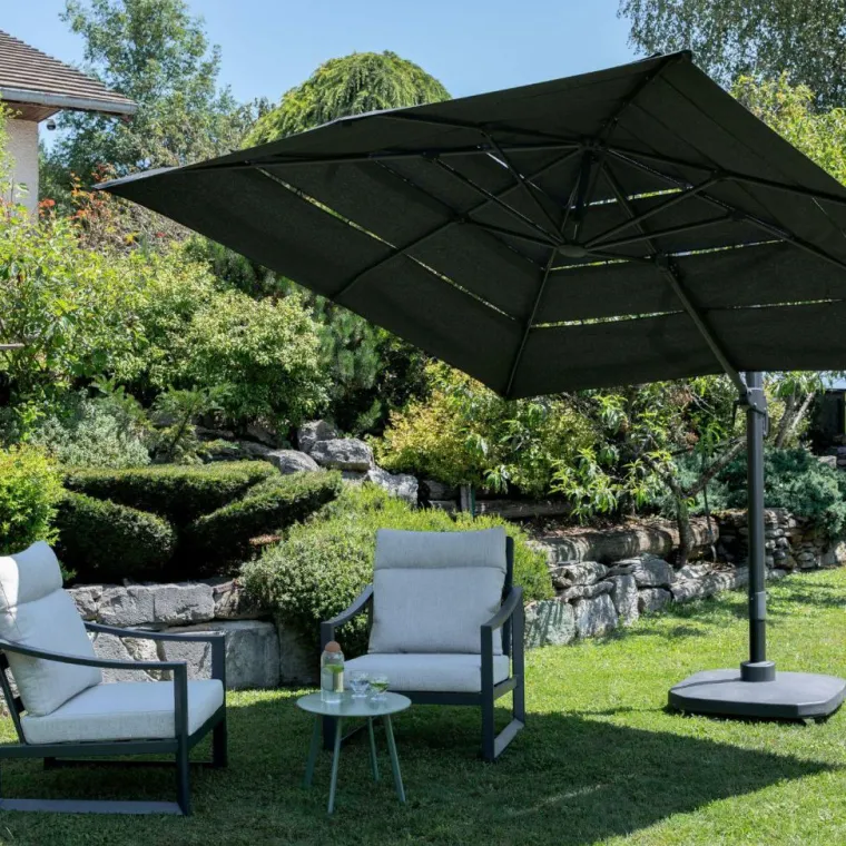 Outlet Parasol déporté Airvent coloris gris en aluminium et polyester - 300 x 300 cm