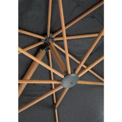 Clearance Parasol déporté Heat transfert effet teck en aluminium et polyester coloris anthracite chiné - 3 x 3 m
