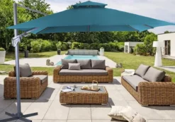 Discount Parasol déporté orientable et inclinable bleu PROLOISIRS NH bio - 3x3m