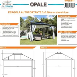 Hot COULEURS DU MONDE Pergola autoportante OPALE anthracite - 3x3.60m