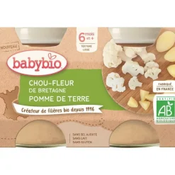 New BABYBIO Petits Pots chou-fleur de Bretagne Pomme de terre - 2x130 gr