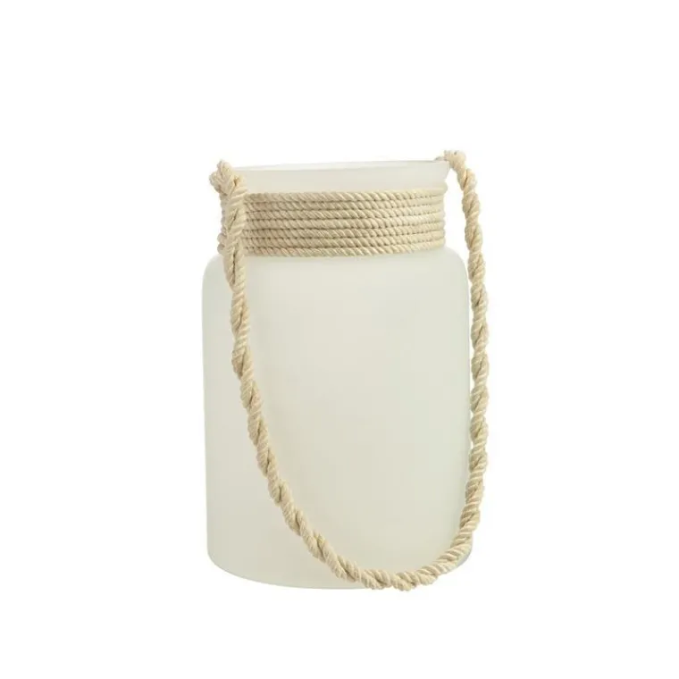 Online Photophore coloris blanc en verre et corde - 22 x 15 cm