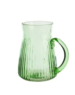 Discount Pichet décor côtelé coloris vert en verre - 18,5 x 17 cm