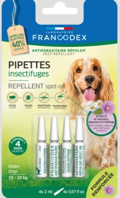 Hot FRANCODEX Pipettes antiparasitaires répulsives pour chien 10 à 20 kg - 4 x 2 ml