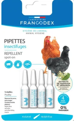 FRANCODEX Pipettes insectifuges pour volaille - 4 x 0,4 ml