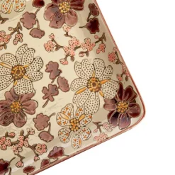 New BASTIDE Plat à cake en grès  beige à fleur pourpre Kiyo - 36 x 16 cm