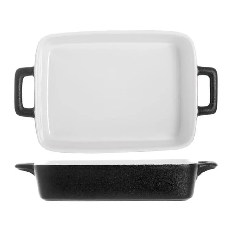 Hot Plat à four coloris noir en grès forme rectangulaire 2 anses - 17 x 23 x 5,5 cm