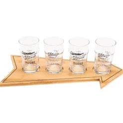 New Plat en bambou forme flèche et 4 verres à bière coloris transparent en verre - 22 x 15 x 51 cm