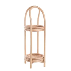 Porte plantes 2 plateaux coloris marron en rotin naturel - 34 x 34 x 85 cm