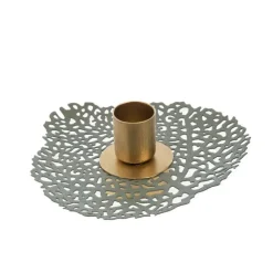 Hot Porte-bougie forme feuille en métal vert et or - Ø 13 x 4 cm