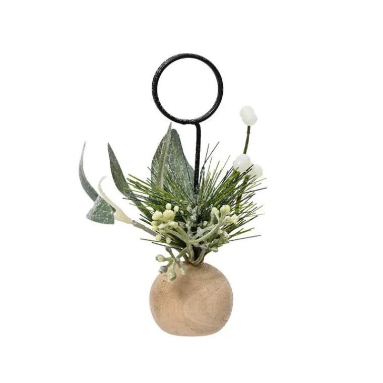 Best KAEMINGK Porte-carte coloris vert avec boules en bois, pommes de pin, eucalyptus et paillettes Mordern – 13 x 7 x 7 cm