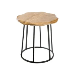 Best Porte-plante dentelé en bois de manguier et métal noir grand modèle - Ø 35 x H 30 cm