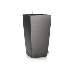 Clearance LECHUZA Pot à réserve d'eau anthracite métallis Cubico kit complet - Ø 30 x H 56 cm