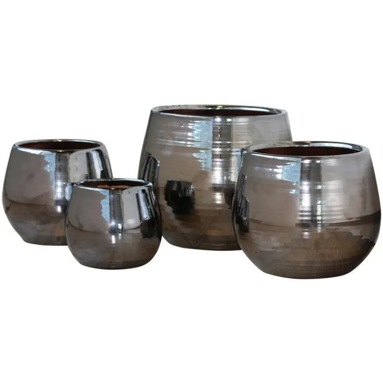 Outlet LES POTERIES D'ALBI Pot Cancale coloris métal en terre cuite émaillée H 14 x Ø 14 cm