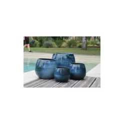 Discount LES POTERIES D'ALBI Pot Cancale de 2,1 L en terre émaillée bleu Ø 14 x 14 cm