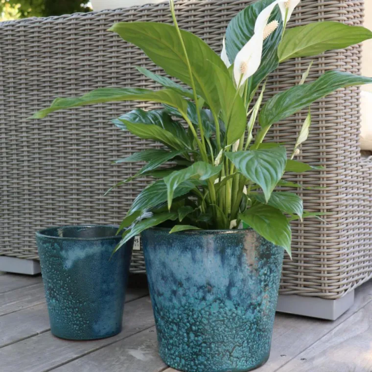 Sale LES POTERIES D'ALBI Pot coloris bleu Blue wave en terre émaillée Odyssée - Ø 18 cm