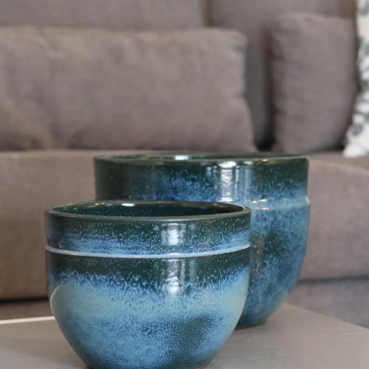 Hot LES POTERIES D'ALBI Pot coloris bleu en terre émaillée Austral - Ø 13 cm