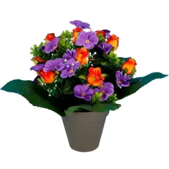 Discount Pot de fleurs artificielles violettes et boutons taille mini
